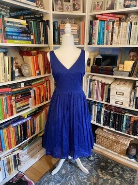 NWT - J. Crew V-Neck Dark Blue Cotton Dress - Size 12